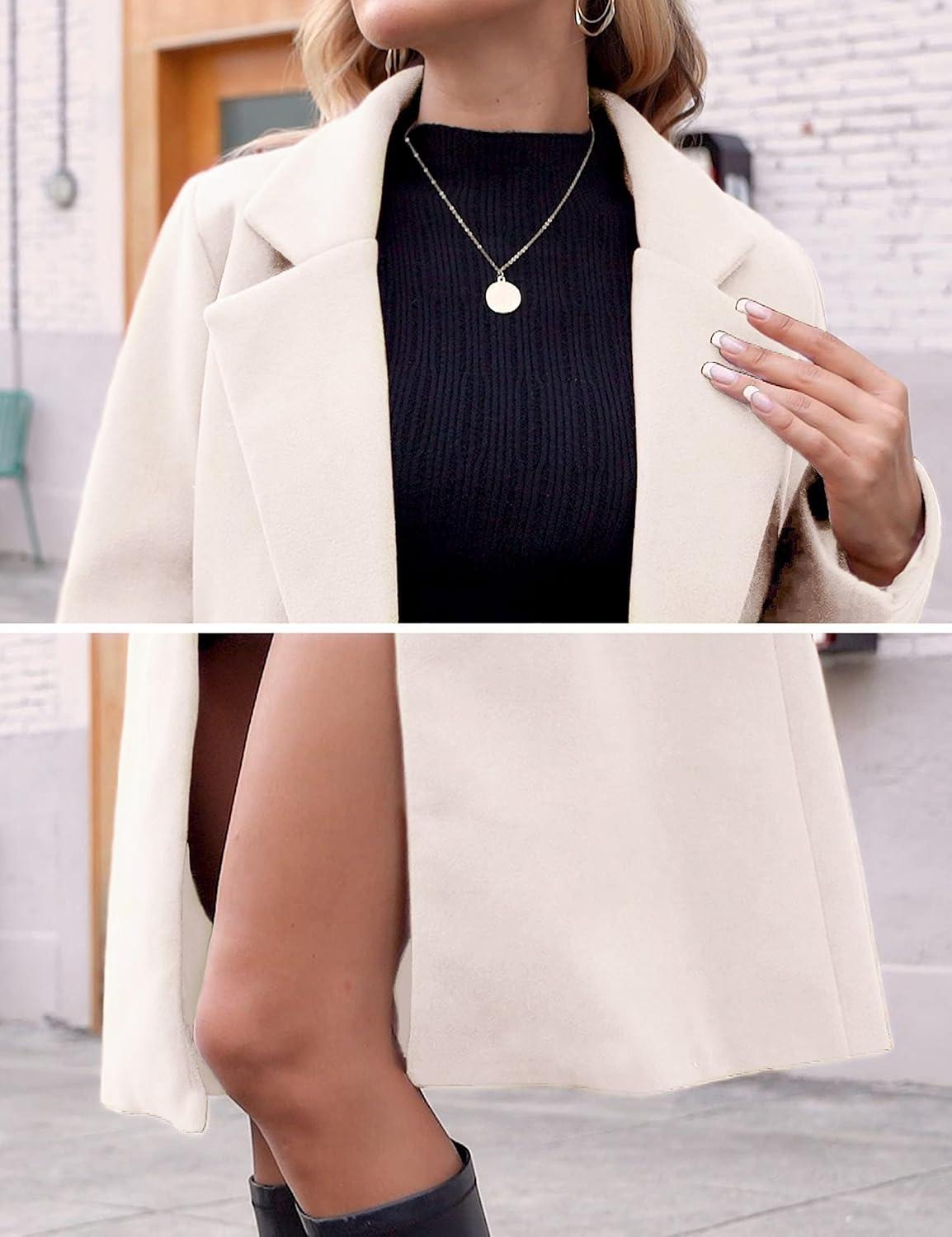 imageHooever Womens Winter Wool Coat Casual Notch Lapel SingleBreasted PeacoatBeige