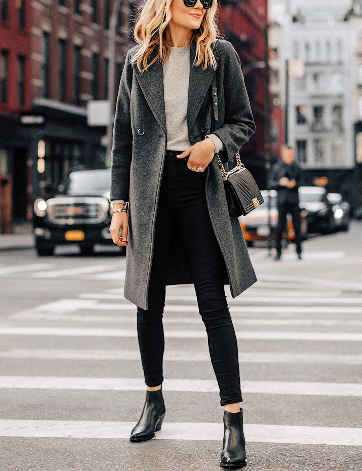 imageHooever Womens Winter Wool Coat Casual Notch Lapel SingleBreasted PeacoatDarkgrey
