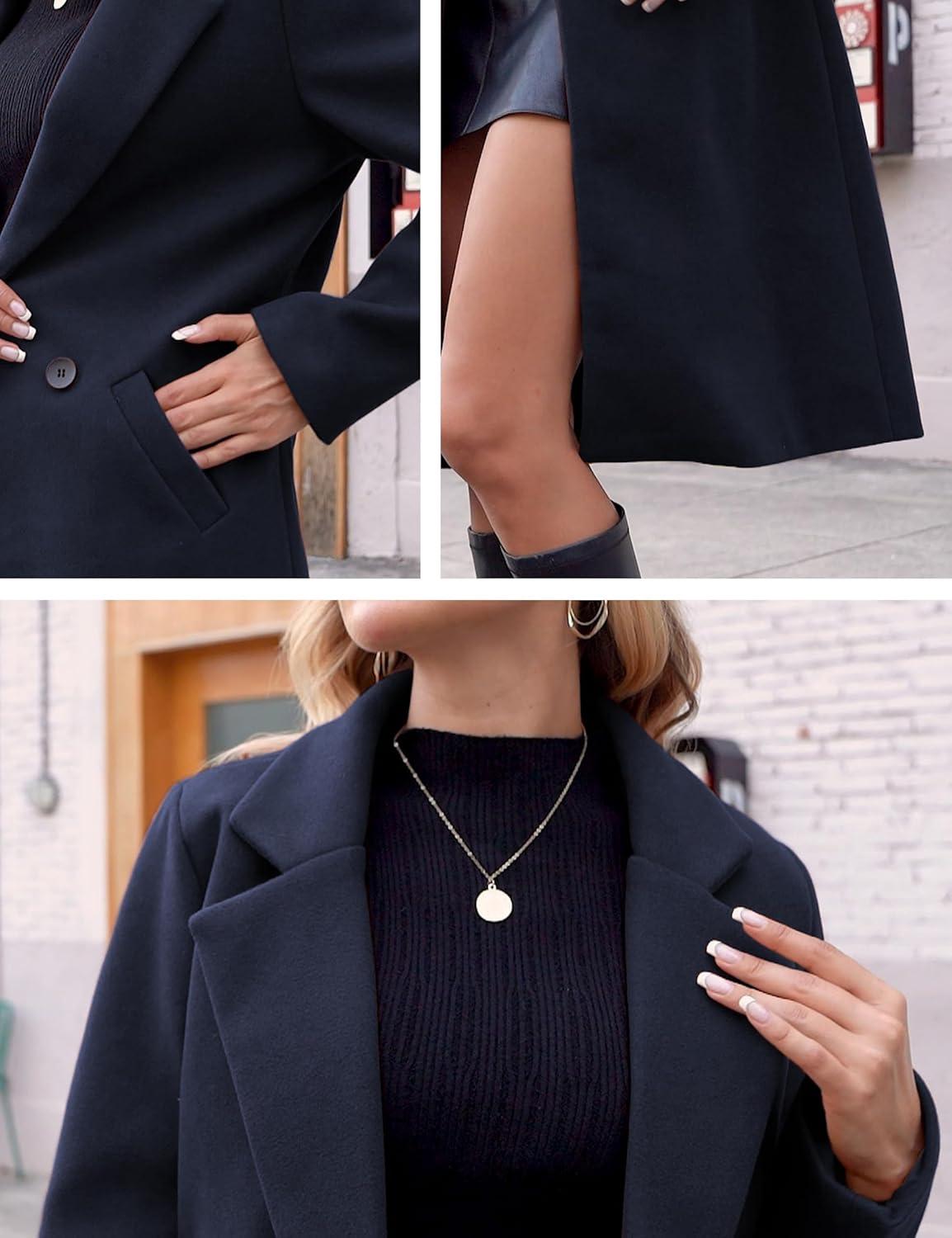 imageHooever Womens Winter Wool Coat Casual Notch Lapel SingleBreasted PeacoatNavyblue