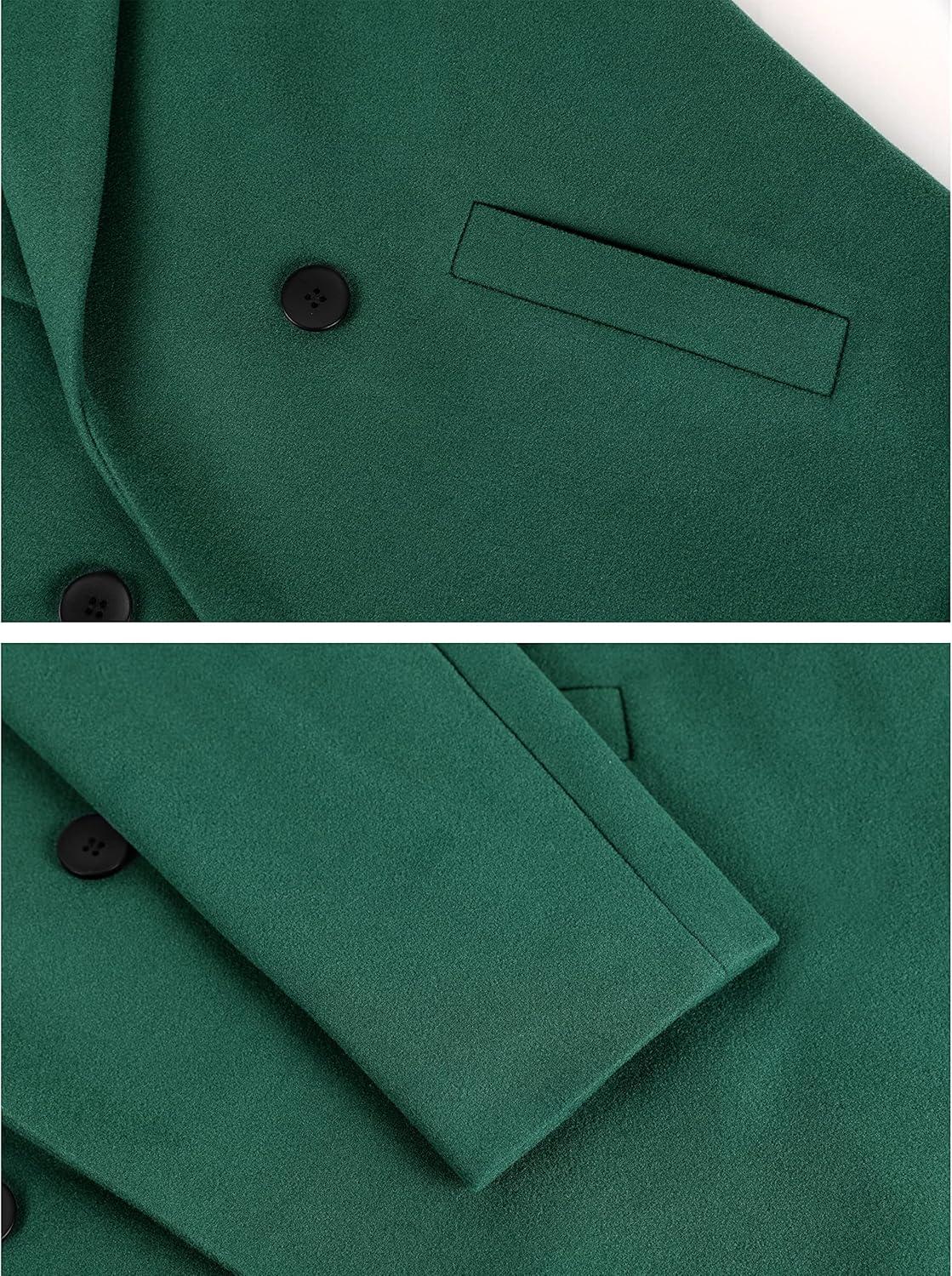 imageHooever Womens Winter Wool Coat Casual Notch Lapel SingleBreasted PeacoatTeal