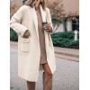 Hooever Women’s Long Cardigan Wool Coat Open Front Pockets Warm Lapel Jacket Coat Fall Outerwear(Beige)