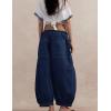 Hooever Women’s Wide Leg Jeans Baggy Boyfriend Elastic Hem Denim Pants with Drawstring Waist(Darkblue)