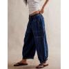 Hooever Women’s Wide Leg Jeans Baggy Boyfriend Elastic Hem Denim Pants with Drawstring Waist(Darkblue)