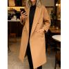 Hooever Women’s Winter Double Breasted Wool Coat Drop Shoulder Long Sleeve Notch Lapel Long Trench Coat(Khaki)