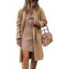 imageHooever Womens Long Cardigan Wool Coat Open Front Pockets Warm Lapel Jacket Coat Fall OuterwearKhaki