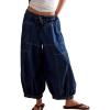 Hooever Women’s Wide Leg Jeans Baggy Boyfriend Elastic Hem Denim Pants with Drawstring Waist(Darkblue)