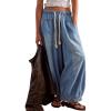 Hooever Women’s Wide Leg Jeans Baggy Boyfriend Elastic Hem Denim Pants with Drawstring Waist(Lightblue)