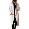 Hooever Women’s Winter Double Breasted Wool Coat Drop Shoulder Long Sleeve Notch Lapel Long Trench Coat(Apricot)