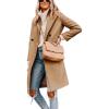 Hooever Women’s Winter Wool Coat Casual Notch Lapel Single-Breasted Peacoat(Khaki)