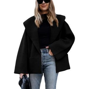 Hooever Women’s Shawl Collar Sweater Oversized Cardigan Open Front Fall Winter Cropped Knit Sweater(Black)
