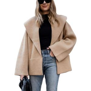 Hooever Women’s Shawl Collar Sweater Oversized Cardigan Open Front Fall Winter Cropped Knit Sweater(Khaki)