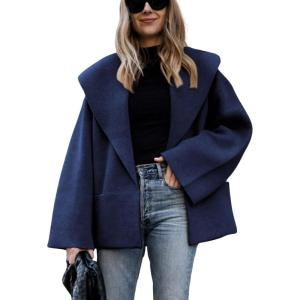 Hooever Women’s Shawl Collar Sweater Oversized Cardigan Open Front Fall Winter Cropped Knit Sweater(Navyblue)