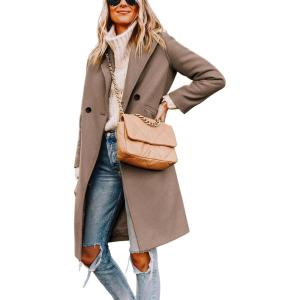 Hooever Women’s Winter Wool Coat Casual Notch Lapel Single-Breasted Peacoat(Camel)