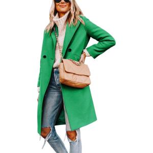 Hooever Women’s Winter Wool Coat Casual Notch Lapel Single-Breasted Peacoat(Green)