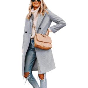 Hooever Women’s Winter Wool Coat Casual Notch Lapel Single-Breasted Peacoat(Lightgrey)