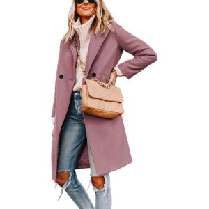 Hooever Women’s Winter Wool Coat Casual Notch Lapel Single-Breasted Peacoat(Purple)