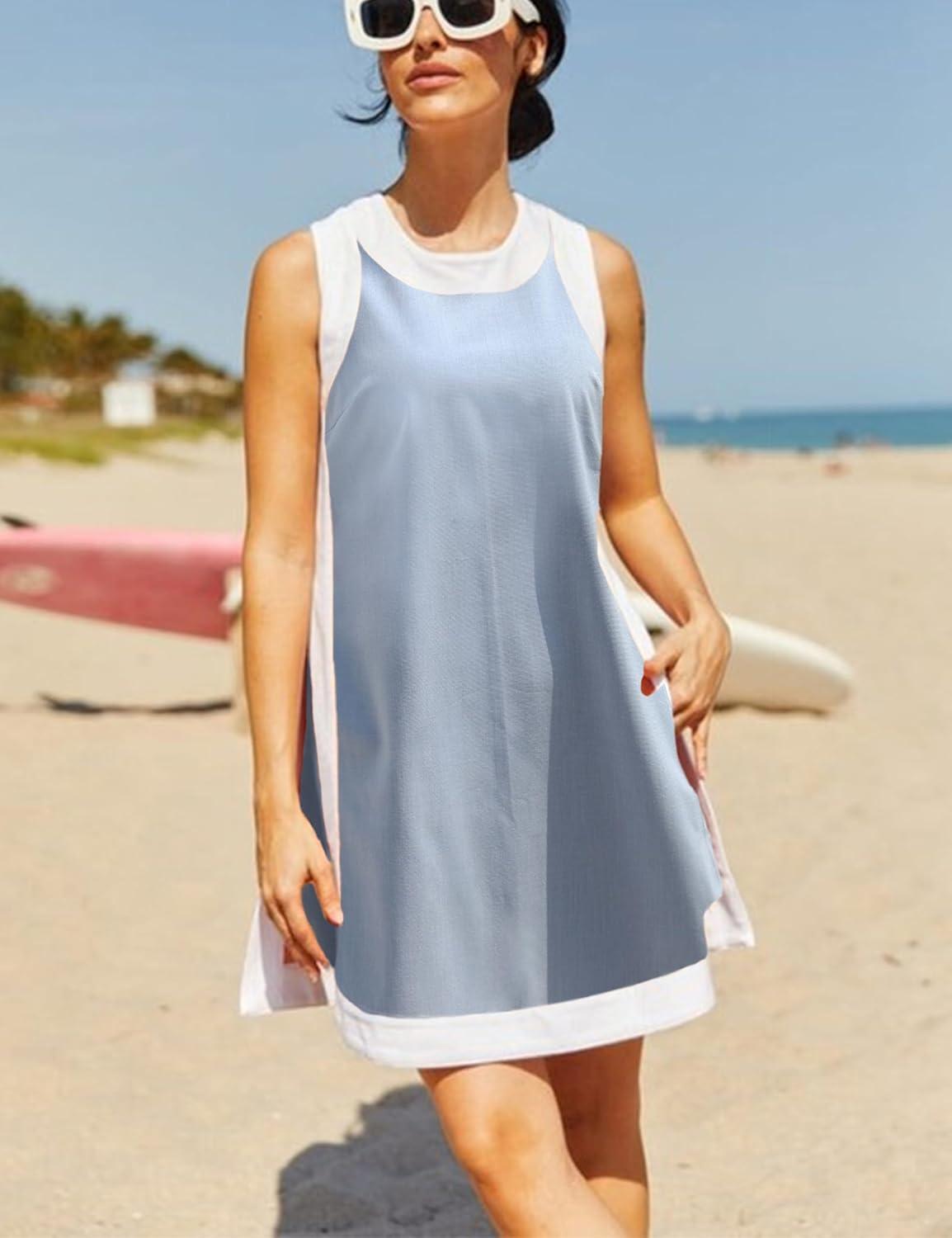 imageHooever Womens 2 Piece Sets Casual Color Block Crewneck Short Sleeve Pullover Tops Matching Shorts with PocketsGreyblue