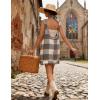 Hooever Plaid Overall Dress for Women Round Neck A Line Skirtall Jumper Mini Dress Pinafore with Pockets(Grey)