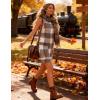 Hooever Plaid Overall Dress for Women Round Neck A Line Skirtall Jumper Mini Dress Pinafore with Pockets(Grey)