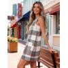 Hooever Plaid Overall Dress for Women Round Neck A Line Skirtall Jumper Mini Dress Pinafore with Pockets(Grey)