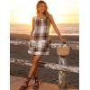 Hooever Plaid Overall Dress for Women Round Neck A Line Skirtall Jumper Mini Dress Pinafore with Pockets(Khaki)