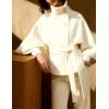 Hooever Women Batwing Sleeve Ponchos Pea Coat Wool Bland Stand Collar Jacket Winter Cropped Overcoat(Beige)