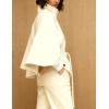 Hooever Women Batwing Sleeve Ponchos Pea Coat Wool Bland Stand Collar Jacket Winter Cropped Overcoat(Beige)