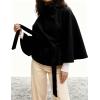 Hooever Women Batwing Sleeve Ponchos Pea Coat Wool Bland Stand Collar Jacket Winter Cropped Overcoat(Black)