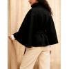 Hooever Women Batwing Sleeve Ponchos Pea Coat Wool Bland Stand Collar Jacket Winter Cropped Overcoat(Black)