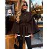 Hooever Women Batwing Sleeve Ponchos Pea Coat Wool Bland Stand Collar Jacket Winter Cropped Overcoat(Brown)