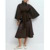 Hooever Women Batwing Sleeve Ponchos Pea Coat Wool Bland Stand Collar Jacket Winter Cropped Overcoat(Brown)