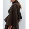Hooever Women Batwing Sleeve Ponchos Pea Coat Wool Bland Stand Collar Jacket Winter Cropped Overcoat(Brown)