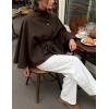 Hooever Women Batwing Sleeve Ponchos Pea Coat Wool Bland Stand Collar Jacket Winter Cropped Overcoat(Brown)
