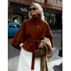 Hooever Women Batwing Sleeve Ponchos Pea Coat Wool Bland Stand Collar Jacket Winter Cropped Overcoat(Caramel)