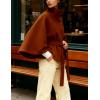 Hooever Women Batwing Sleeve Ponchos Pea Coat Wool Bland Stand Collar Jacket Winter Cropped Overcoat(Caramel)