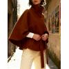 Hooever Women Batwing Sleeve Ponchos Pea Coat Wool Bland Stand Collar Jacket Winter Cropped Overcoat(Caramel)