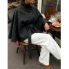 Hooever Women Batwing Sleeve Ponchos Pea Coat Wool Bland Stand Collar Jacket Winter Cropped Overcoat(Darkgrey)