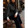 Hooever Women Batwing Sleeve Ponchos Pea Coat Wool Bland Stand Collar Jacket Winter Cropped Overcoat(Darkgrey)