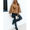 Hooever Women Batwing Sleeve Ponchos Pea Coat Wool Bland Stand Collar Jacket Winter Cropped Overcoat(Khaki)