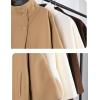 Hooever Women Batwing Sleeve Ponchos Pea Coat Wool Bland Stand Collar Jacket Winter Cropped Overcoat(Khaki)