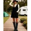 Hooever Women Corduroy Overall Dress V Neck A Line Skirtall Jumper Mini Dress Pinafore with Pockets(Black)