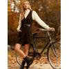 Hooever Women Corduroy Overall Dress V Neck A Line Skirtall Jumper Mini Dress Pinafore with Pockets(Brown)