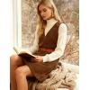 Hooever Women Corduroy Overall Dress V Neck A Line Skirtall Jumper Mini Dress Pinafore with Pockets(Khaki)
