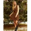 Hooever Women Corduroy Overall Dress V Neck A Line Skirtall Jumper Mini Dress Pinafore with Pockets(Khaki)