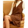 Hooever Women Corduroy Overall Dress V Neck A Line Skirtall Jumper Mini Dress Pinafore with Pockets(Khaki)