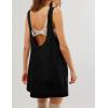 Hooever Women’s Corduroy Overall Dress Round Neck A Line Skirtall Jumper Mini Dress Pinafore with Pockets(Black)