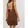 Hooever Women’s Corduroy Overall Dress Round Neck A Line Skirtall Jumper Mini Dress Pinafore with Pockets(Brown)