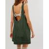 Hooever Women’s Corduroy Overall Dress Round Neck A Line Skirtall Jumper Mini Dress Pinafore with Pockets(Darkgreen)