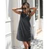 Hooever Women’s Corduroy Overall Dress Round Neck A Line Skirtall Jumper Mini Dress Pinafore with Pockets(Darkgrey)
