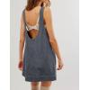 Hooever Women’s Corduroy Overall Dress Round Neck A Line Skirtall Jumper Mini Dress Pinafore with Pockets(Darkgrey)